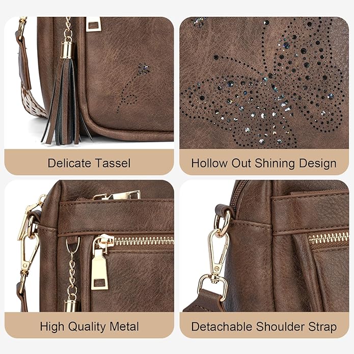 Crossbody Bags for Women Trendy Leather Crossbody Purse Shoulder Handbags Butterfly Design