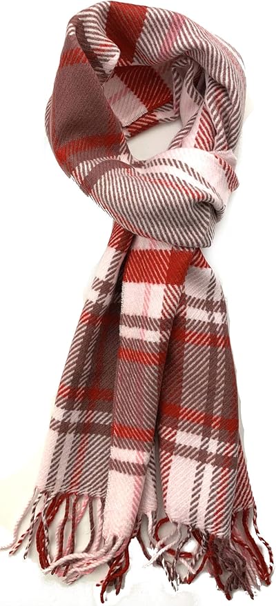 Plum Feathers Plaid Check and Solid Cashmere Feel Winter Scarf, Warm Scarfs, Cold Weather Accessories, Fringe Scarves
