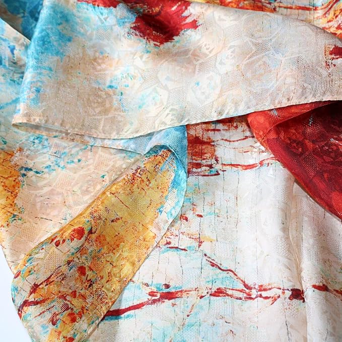 100% Mulberry Silk Scarfs for Women Floral Print Satin Long Scarf for Headscarf Hair Wraps Shawl with Gift Packed