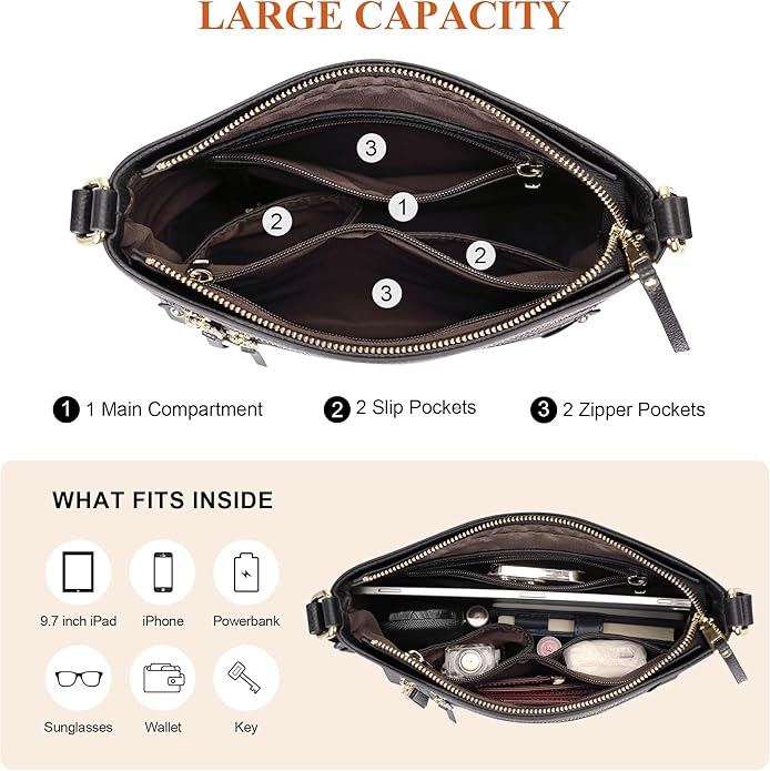 Over Earth Crossbody Bags for Women Leather Purses for Ladies with Multiple Pockets