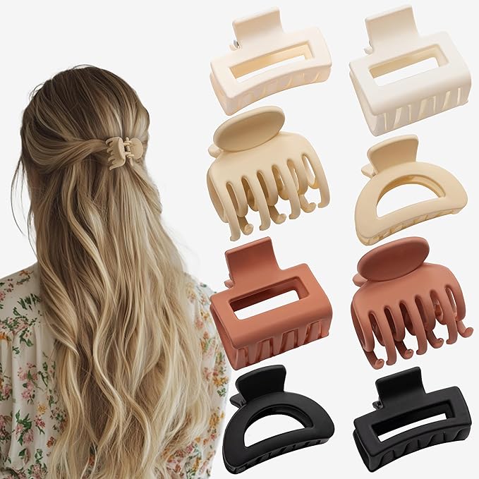 Small Hair Clips for Women Girls, 8 PCS 1.6 Inch Hair Claw Clips for Thin/Medium Thick Hair 4 Style Matte Hair Jaw Clips Non-Slip Tiny Hair Accessories