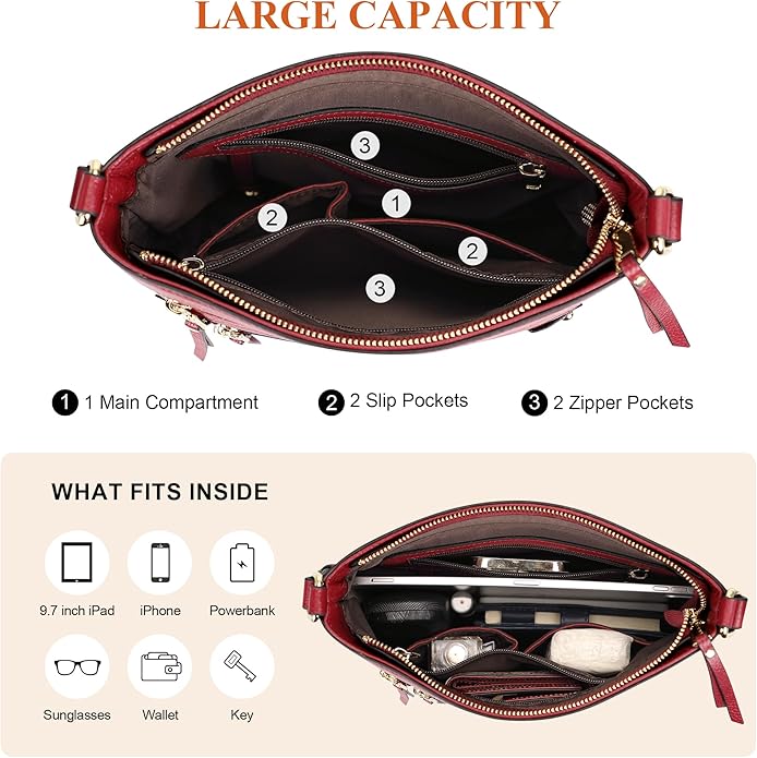 Over Earth Crossbody Bags for Women Leather Purses for Ladies with Multiple Pockets
