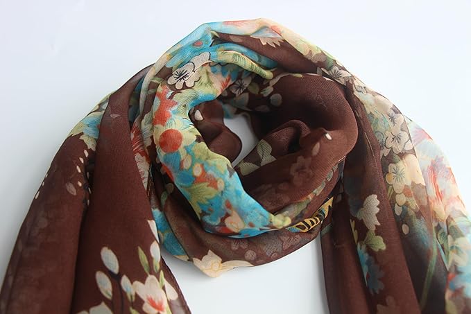 Pokeedioty Scarfs for Women Lightweight Fashion Scarves Elegant Floral Pattern Sheer Scarfs