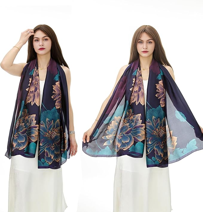 YOUR SMILE Large Mulberry Silk Feeling Long Stain Scarf Lightweight Sunscreen Shawls Wraps for Women