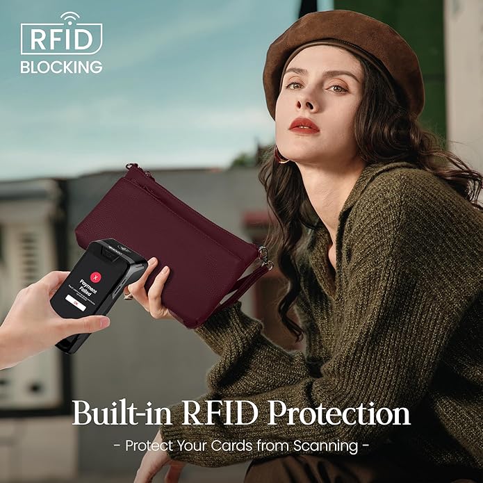 befen Genuine Leather Wristlet Clutch Wallet Purses with RFID Blocking, Small Crossbody Bags Shoulder Handbag for Women