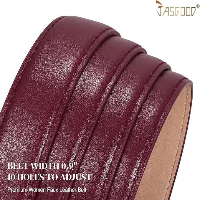 JASGOOD Women Leather Belt Fashion Ladies Skinny Leather Waist Belt for Pants Jeans Dress with Gold Buckle