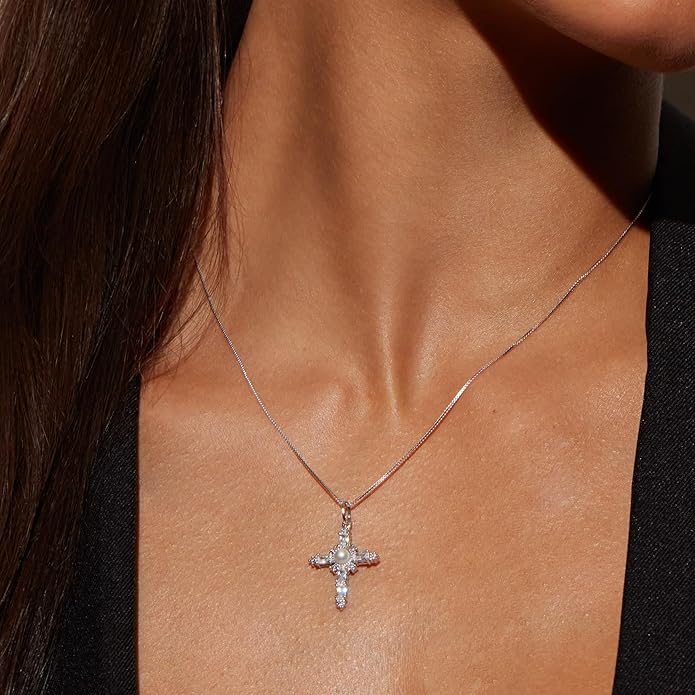 Milla 14K Gold Plated Cross Necklace for Women, Silver Cross Necklaces for Women, 18 inches Chain with Cross Pendant