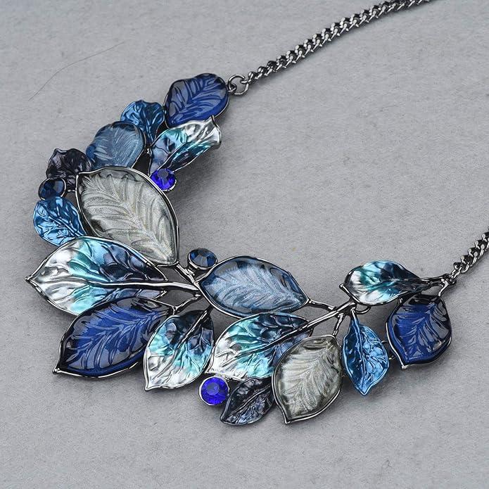 Vintage Statement Jewelry Set Leaf Floral Bohemian Boho Statement Necklace Earring Set Crystal Fashion Costume Jewelry