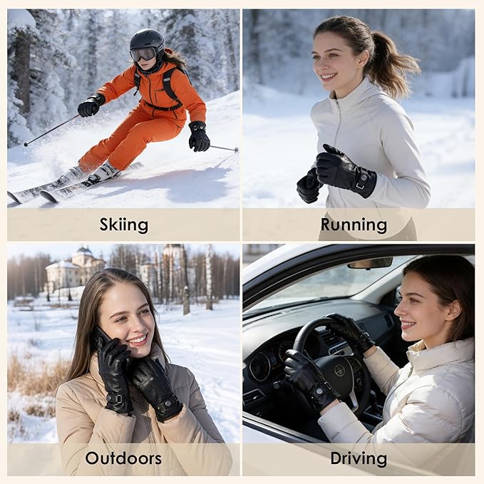 Aegend Winter Gloves Women Leather Gloves, Full Hand Touchscreen Winter Gloves Adjustable Wrist Strap for Driving&Outdoor