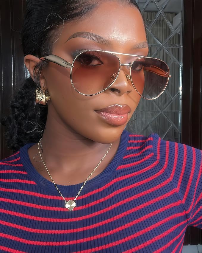 Retro Gold Aviator Sunglasses for Women Men, 2025 Metal Oversized 70s Aviators Sun Glasses