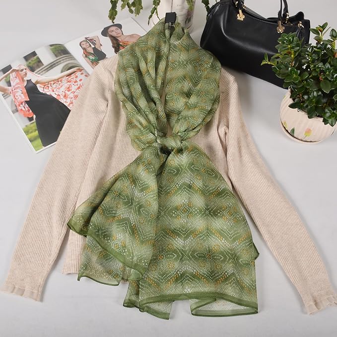 100% Mulberry Silk Women's Neck Silk Scarf-Lightweight Shawl,FLoral Print Beach Silk Wrap-Scarves for Photography