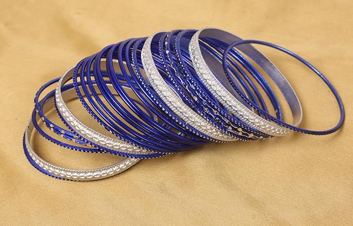Touchstone Indian Metal Bangles for Women Gold Alloy Bracelets desi 2 Dozen Bangle Collection Bollywood Women's Jewelry Set Multi Stacking Wide Chunky Textured Golden Set of 24 in Gold or White Tone