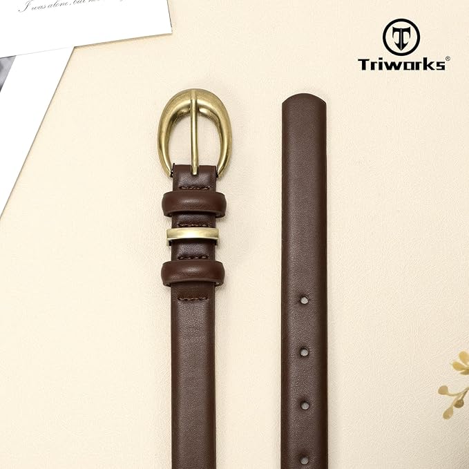 TRIWORKS Women Leather Belt for Jeans Pants Fashion Ladies Skinny Faux Leather Dress belt with Gold Buckle