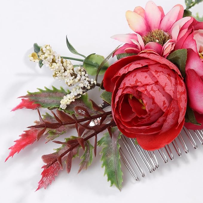 Flower Hair Clip for Women - Elegant Hair Accessory for Wedding, Party & Daily Wear (Burgundy)