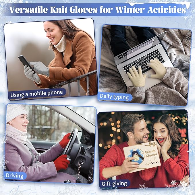 Omisy 4 Pairs Winter Gloves Women Touchscreen Cold Weather, Valentines Day Gifts for Her Wife Mom Girlfriend, Wam Mitten