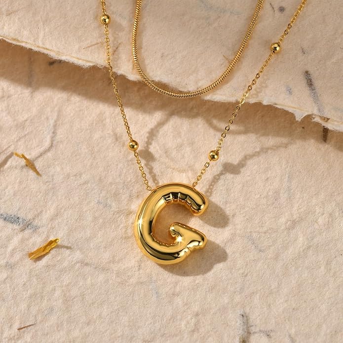 LUCA SMITH Initial Necklaces for Women, Dainty Balloon Bubble Letter, Name Letter Alphabet Pendant Layered Choker Chain Jewelry Gift