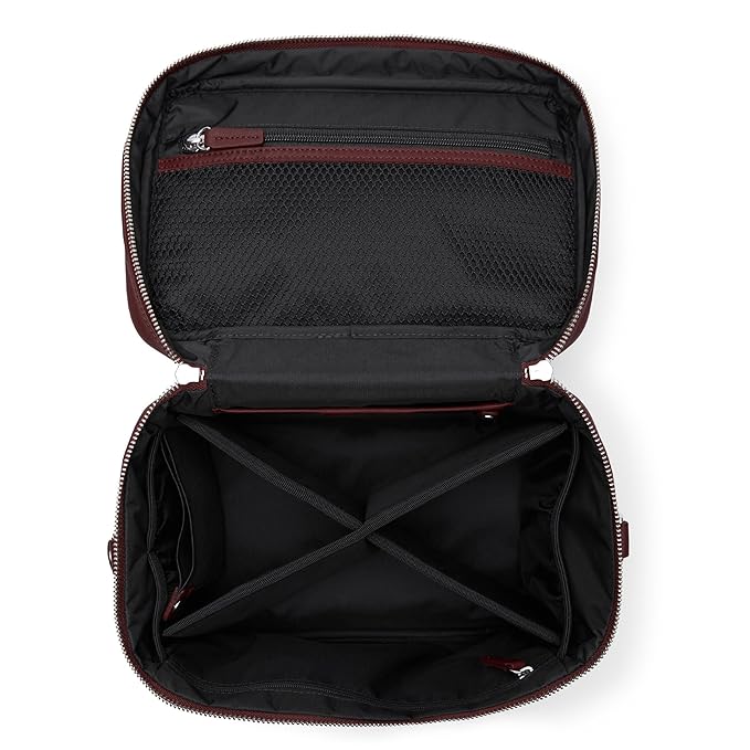 Leatherology Bordeaux XL Train Case – Full-Grain Leather Cosmetic Organizer with Spacious Interior, Removable Dividers, Water-Resistant Lining & D-Rings for Strap