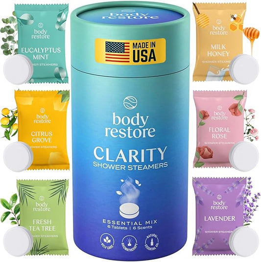Body Restore Shower Steamers Aromatherapy 6 Pack – Valentines Day Gifts for Her and Him, Birthday Gifts for Women and Men, Relaxation, Stress Relief, Self Care – Clarity