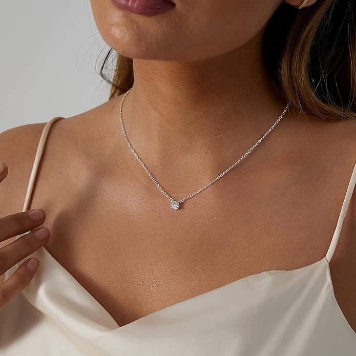 MIDEEO Christmas Gifts for Grandkids CZ Diamond Necklace for Women Dainty Layered Cubic Zirconia Solitaire Pendant Necklace Gold Plated Waterdrop Shape Square Emerald Green CZ Simulated Diamond Bridesmaid Necklace