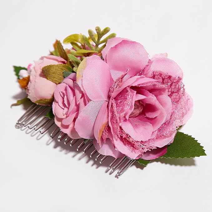Flower Hair Clip for Women - Elegant Hair Accessory for Wedding, Party & Daily Wear (Pink)