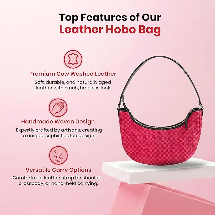 Handmade Woven Genuine Leather Bag, Premium Quality, Crossbody Purse & Hobo Handbag, Diagonal Pattern, 11.81x3.94x9.06 Inches