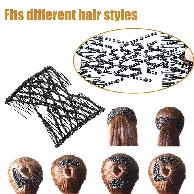 5 Pieces Stretchy Beaded Hair Accessories - Adjustable Elastic Clips, No Crease Pins for Curly Thick Wavy Hair Ponytails, Vintage Bun Makers for Women and Girls