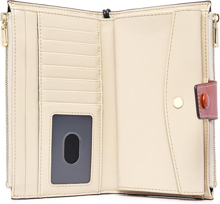 ANDOILT Wallet Women RFID Blocking Genuine Leather Bifold Multi Card Organizer Wristlet Purse Cell Phone Handbag