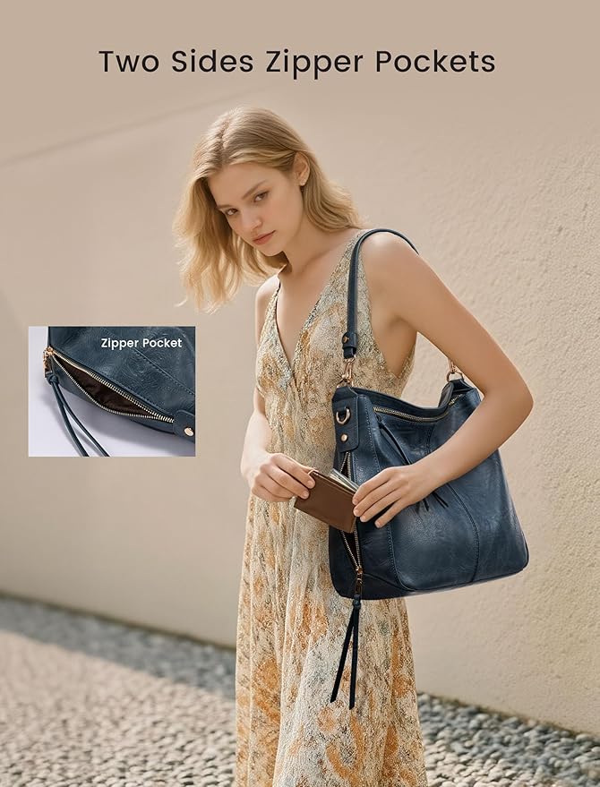 Realer Hobo Crossbody Bags for Women Designer Faux Leather Hobo Handbags Retro Large Size Shoulder Bag Bucket Purse