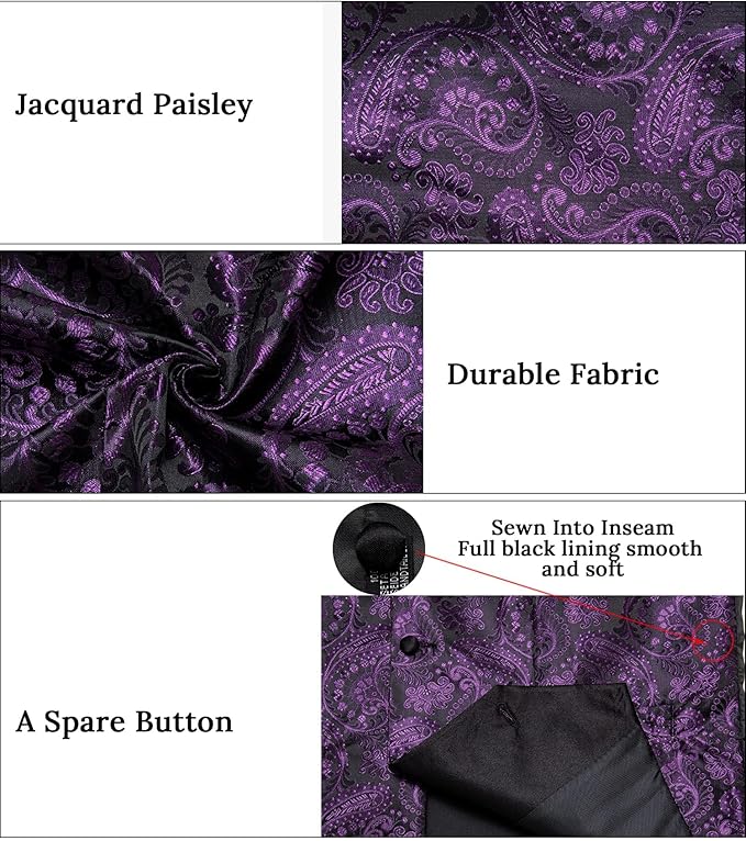 DiBanGu Mens Paisley Suit Vest Silk Jacquard Waistcoat and Necktie Set Formal Shawl Collar Dress Vest 7PCS for Wedding Party