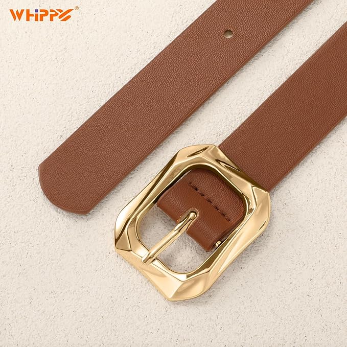 WHIPPY Women's Leather Belts with Gold Buckle Casual Fashion Ladies Waist Belts for Jeans Pants Dresses