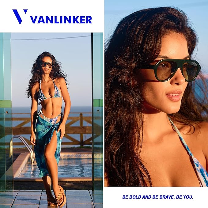 VANLINKER Retro Aviator Polarized Sunglasses for Men Women Trendy 70s Vintage Plastic Frame Sun Glasses VL9750