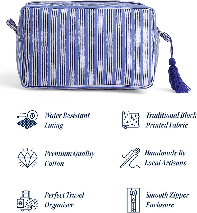 Huar Travel Makeup Bag- Large Capacity Cosmetic Bags for Women - Water Resistance Lining Portable Pouch & Open Toiletry Bag - Perfect Girls Makeup Organizer for Travel Essentials (Blue)