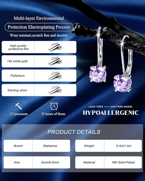Moissanite Earrings,1.0ct-2.0ct D Color Brilliant Round Cut Earring 18K White Gold Plated Sterling Silver Dangle Earrings Moissanite Leverback Drop Earring s
