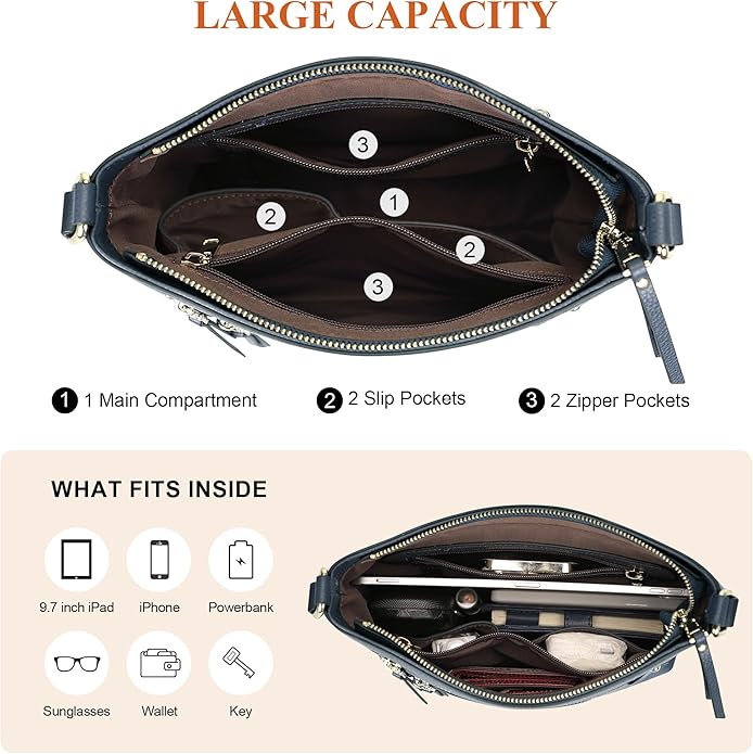 Over Earth Crossbody Bags for Women Leather Purses for Ladies with Multiple Pockets