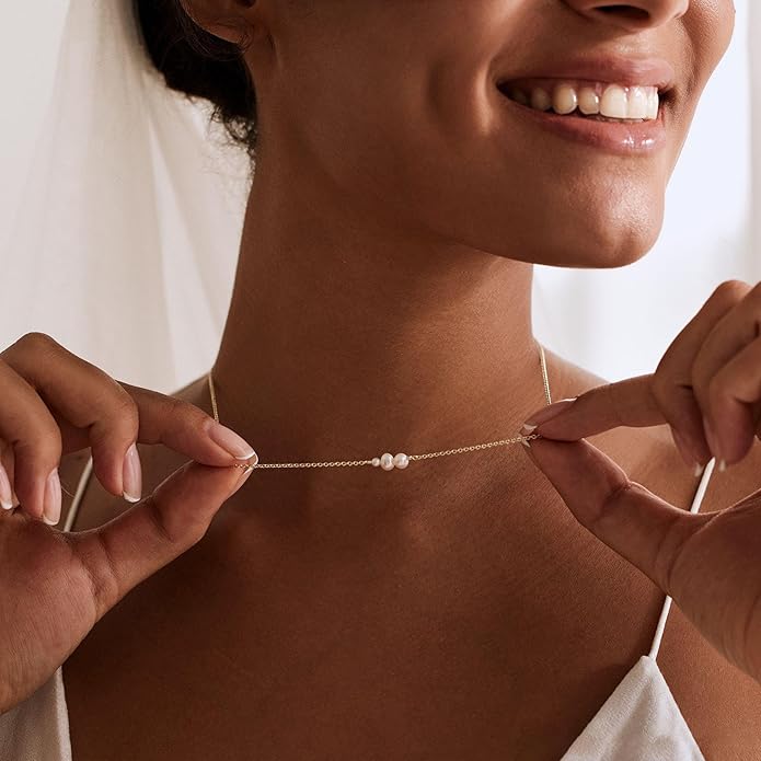 Gold Pearl Necklaces for Women Trendy 14k Gold Plated Dainty Necklace Simple Pearl Drop Single Charm Pendant Necklace Women's Jewelry Best Friend Birthday Gifts Gold Jewelry for Women