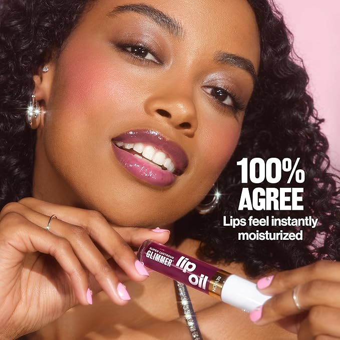 REVLON Super Lustrous Glimmer Lip Oil, Moisturizing & Tinted, Shiny Finish, Made with Plant-Based Squalane, 003 Glow Mama, 0.13 fl oz