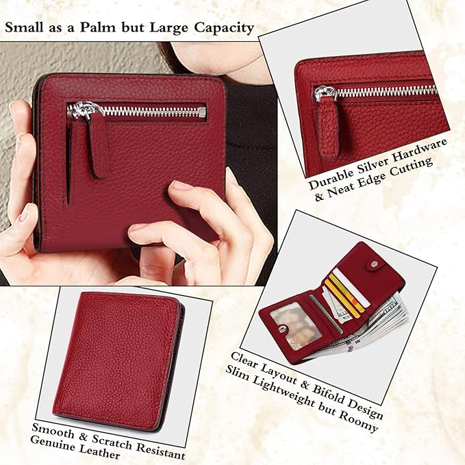 AINIMOER Small Leather Wallet for Women, Ladies Credit Card Holder RFID Blocking Women's Mini Bifold Pocket Purse