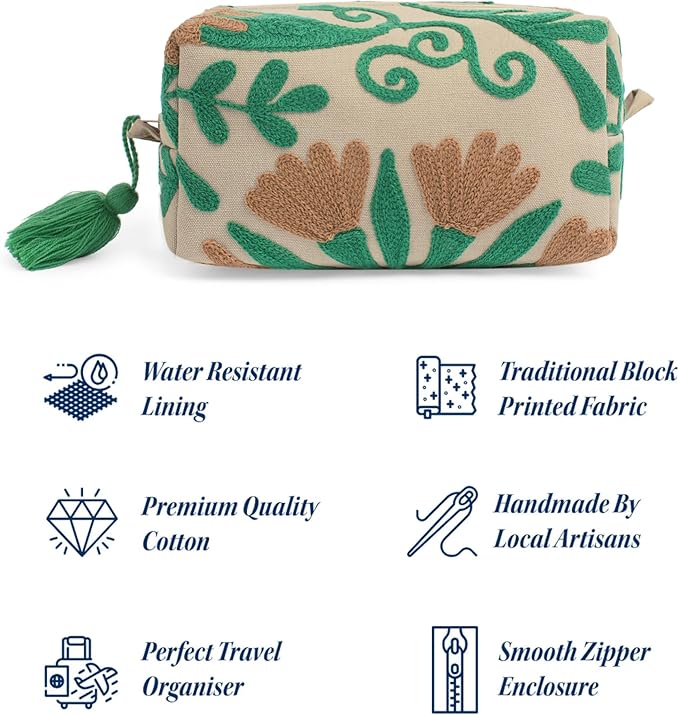 Huar Travel Makeup Bag- Large Capacity Cosmetic Bags for Women - Water Resistance Lining Portable Pouch & Open Toiletry Bag - Perfect Girls Makeup Organizer for Travel Essentials (Beige)