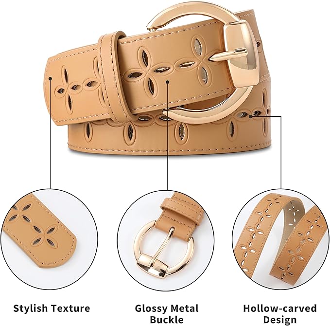 Wide Belts for Women Leather Wide Belts Fashion Thick Black Belt With Gold Buckle Belt for Dresses