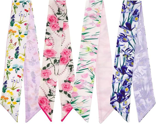 4 Pack Purse Scarf Handbags Skinny Twill Hair Scarves Narrow Neck Scarf Band Women Fashion Accessories Bag Charms