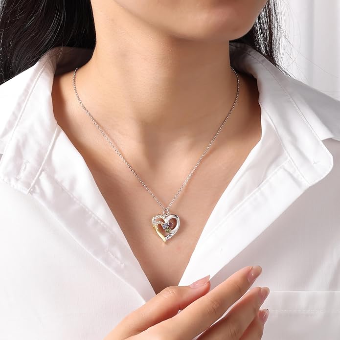 GLAMCARAT Personalized mothers necklace with birthstones names sterling silver jewelry for women customized engraved necklace