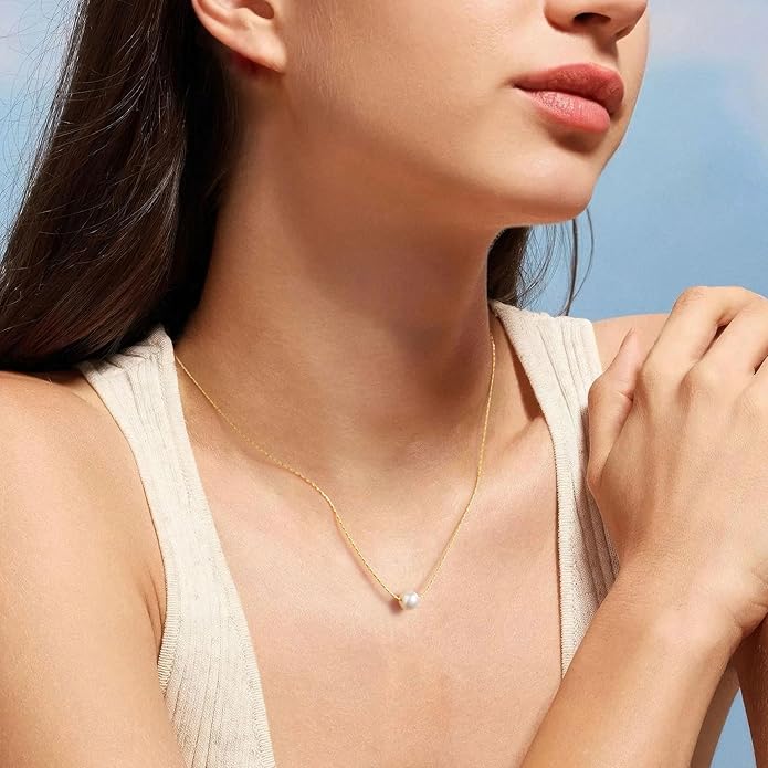 Yoosteel Pearl Necklace for Women - 14K Gold Plated Pearl Pendant Necklaces Minimalist Women Pearls Layered Necklace Dainty Trendy Bridal Bridesmaid Wedding Gifts for Her