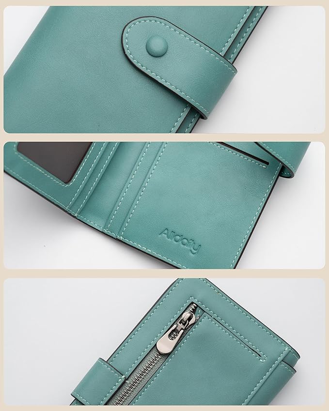 RFID Blocking Leather Wallet for Women, Slim Trifold with 14 Card Slots and Zipper Pocket (Purist Blue)
