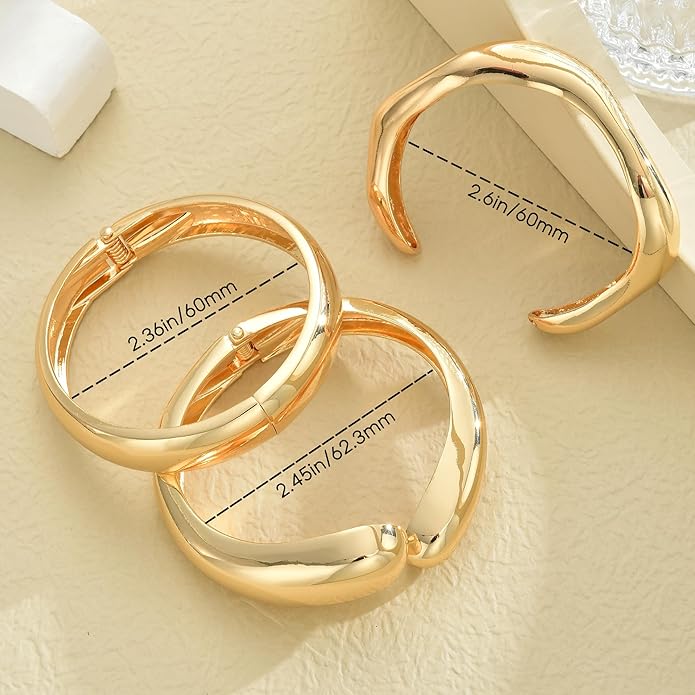 iF YOU Chunky Gold Bangle Bracelets for Women, 14k Gold Plated Multi Layer Stackable Cuff Bracelet Set, Trendy Statement Bracelet Stack Jewelry Gifts