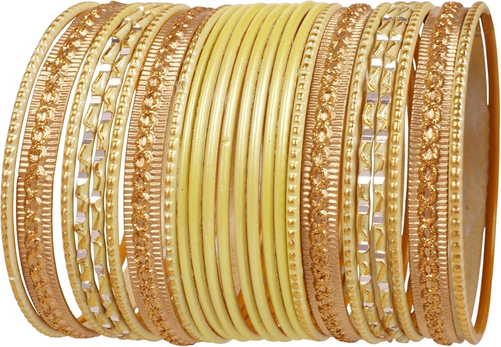 Touchstone Indian Metal Bangles for Women Gold Alloy Bracelets desi 2 Dozen Bangle Collection Bollywood Women's Jewelry Set Multi Stacking Wide Chunky Textured Golden Set of 24 in Gold or White Tone