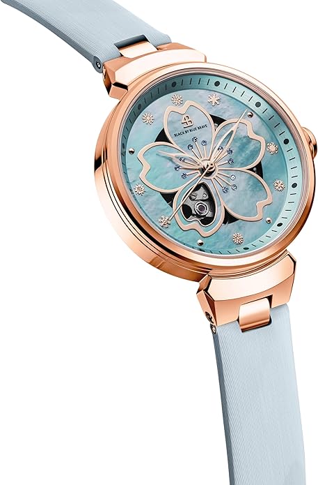 Women Watches Cherry Blossom Women's Watch Mother of Pearl Dial Ladies Watch with Leather Strap Sakura Petal Shape Cherry Blossom Watches for Women Sapphire Crystal Glass for Durability and Clarity