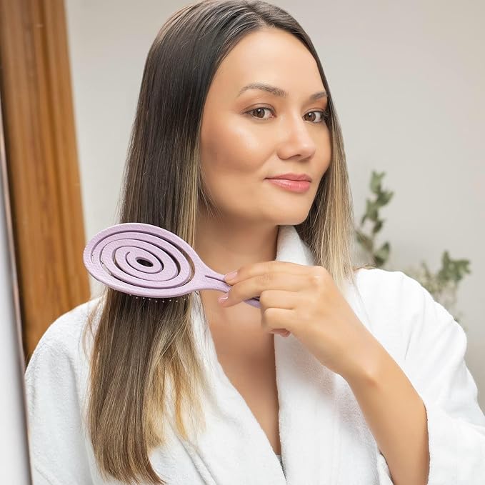 Ninabella Detangle Hair Brush for Women & Men - Does not Pull - Straightening Brushes for Straight & Curly Hair - Unique Spiral Detangling Hairbrush - Pink