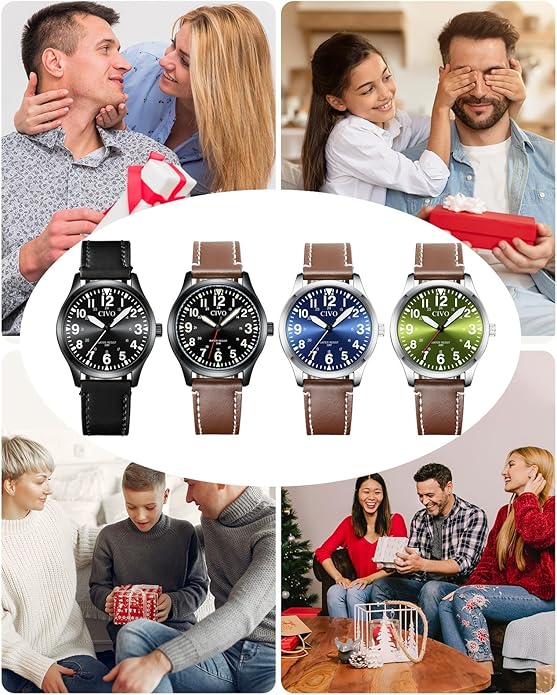 CIVO Analog Wrist Watches for Men: Waterproof Stainless Steel Mens Watches - Silver Watch with Easy Read Dial Men's Watch for Gift