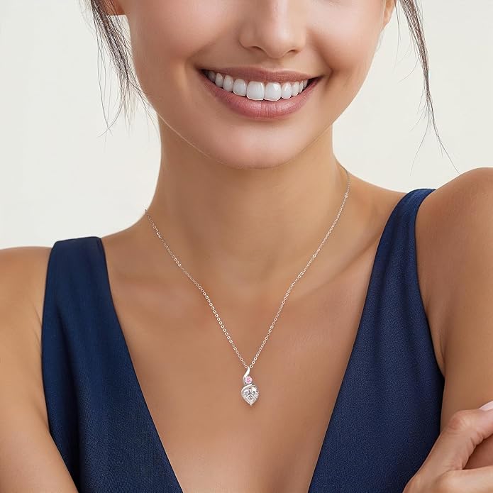 ANDSO Moissanite Heart Pendant Necklaces for Women, 925 Sterling Silver Necklace with Birthstone, Ideal Anniversary Present or Birthday Christmas Valentine Jewelry Gifts for Mom Wife Her Girlfriend