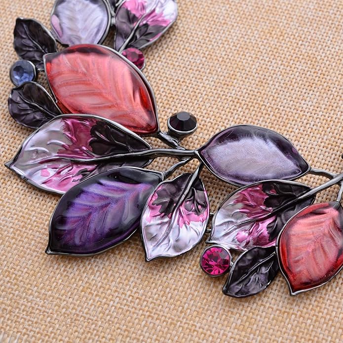 Vintage Statement Jewelry Set Leaf Floral Bohemian Boho Statement Necklace Earring Set Crystal Fashion Costume Jewelry